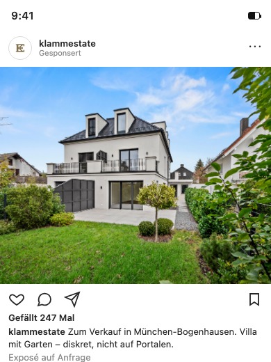Instagram-Anzeige: Villa mit Garten, Bogenhausen
