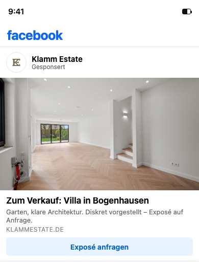 Facebook-Anzeige: Villa in Bogenhausen zum Verkauf